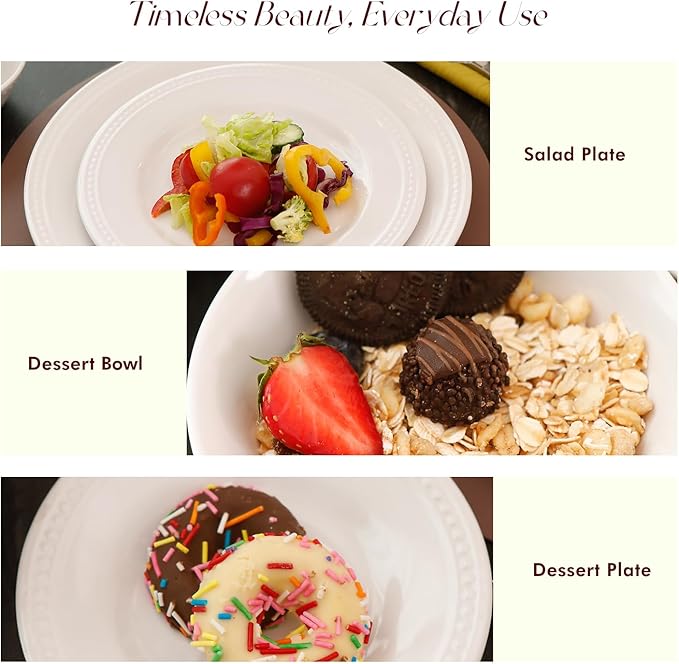 Pearl Dots Stoneware Dinnerware Set (56pc Set, White)