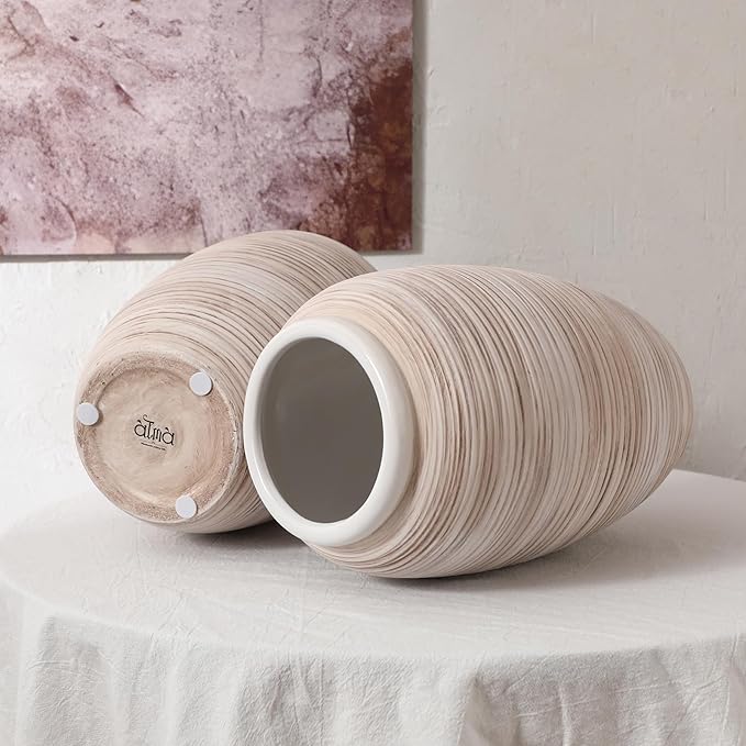 ALMA Wide Mouth Large Ceramic Vase, 12'' Tall White Rustic Pampas Grass Vase for Table Centerpieces, Boho Decorative Vase for Living Room, Farmhouse, Entryway, Mantel, Bookshelf, Home Decor