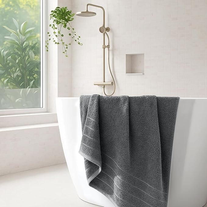 DAN RIVER Bath Towels Set of 4, 30 x 60 Inches, 100% Cotton, Larger & Lighter Weight, Quicker to Dry, Super Soft and Absorbent, Ideal Hotel Towels for Daily Use, Gray