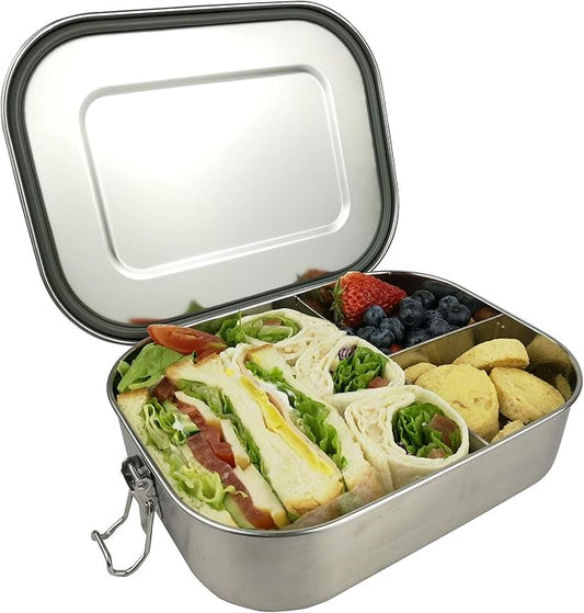 UPTRUST Leak Proof Stainless Steel Bento Lunch Container, (47OZ/1400ML) Metal Bento Lunch Box for Kids or Adults, 3 Compartment Packing Box for Work Lunch