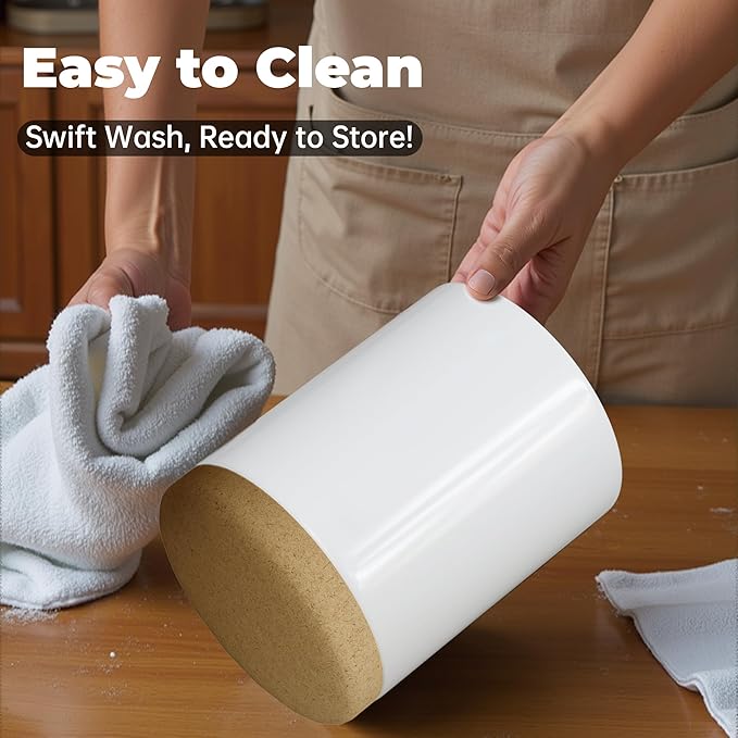 Ceramic Kitchen Utensil Holder for Countertop, Modern Crock with Non-Slip Cork Base, Counter Organizer for Cooking Tools , White