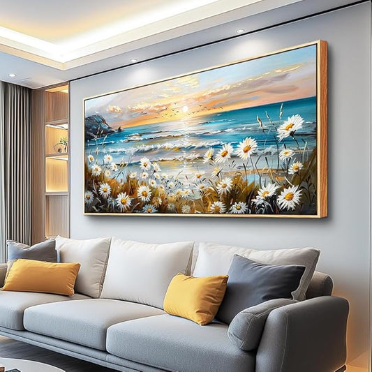 PHAOHUAXM Large Canvas Wall Art Flowers Farmhouse Bedroom Wall Painting Wall Decor For Living Room Office Marine Landscape Print Nature Beach picture Artwork Poster Modern Home Decorations 24x48 In