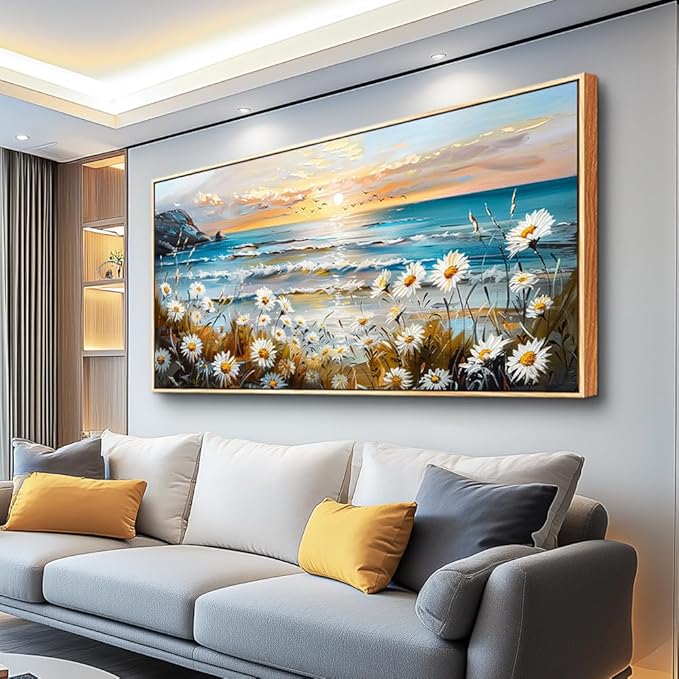 PHAOHUAXM Wall Decor For Living Room Large Canvas Wall Art Flowers Farmhouse Bedroom Wall Painting Office Marine Landscape Painting Print Modern Home Decoration Frames Artwork Easy Hanging 30x60 In