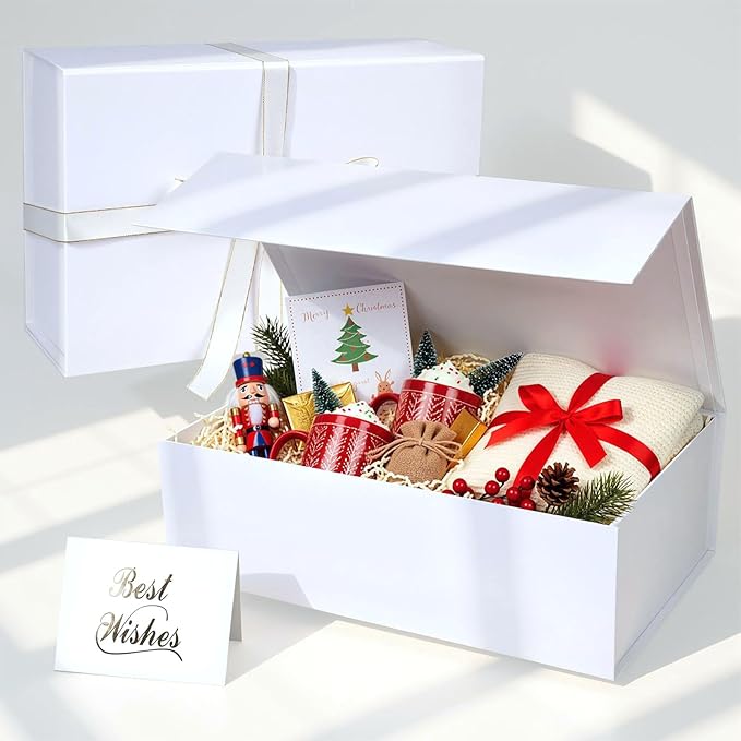 VGOODALL White Gift Box, 14x8.7x4.3 inches Gift Boxes For Presents With Lids and Magnetic Closure Collapsible For Bridesmaid Proposal, weddings, Anniversary Present