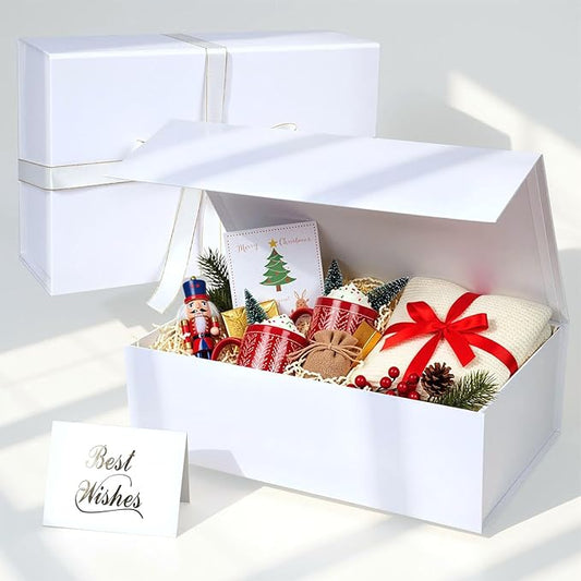 VGOODALL White Gift Box, 14x8.7x4.3 inches Gift Boxes For Presents With Lids and Magnetic Closure Collapsible For Bridesmaid Proposal, weddings, Anniversary Present