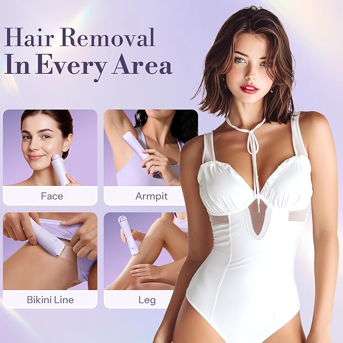 Bikini Trimmer for Women, 2 in 1 Electric Shaver for Women, Bikini RazorWaterproof IPX7 with LED, Pubic Hair Trimmer for Leg Arm Underarm Bikini Area, Christmas Gift Box - Lavender Dream Purple