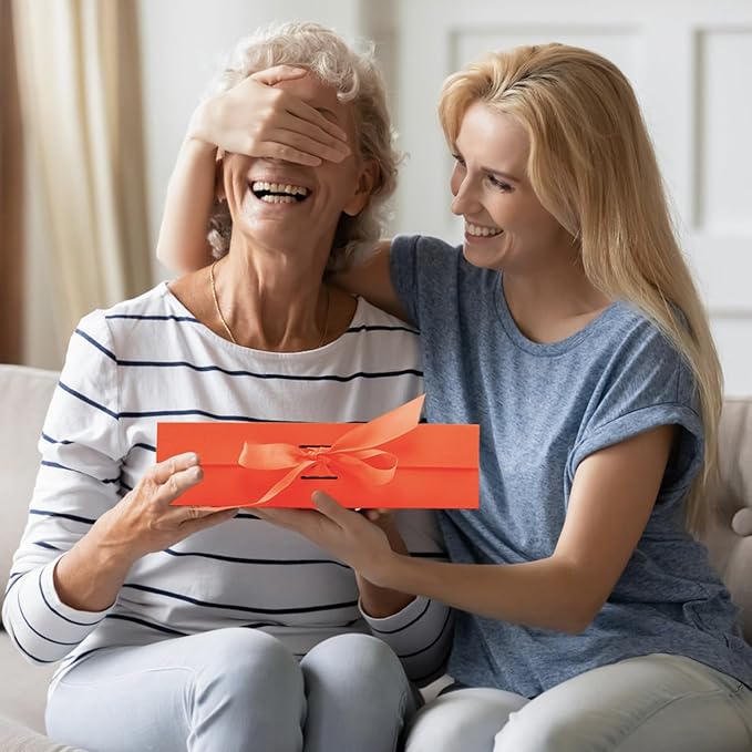 Coobbar Large Gift Box, 5-Pack Magnetic Lid Ribbon Closure, Elegant Gift Packaging, Luxury Gift Box Decorative, 10.5x7.5x3.1" - Multi-Occasion Packaging Boxes (Orange)