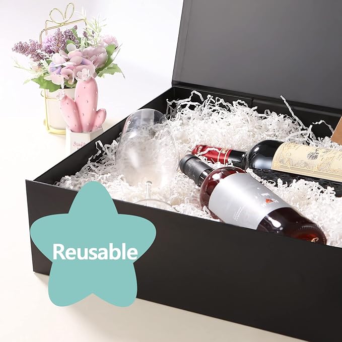 Extra Large Black Groomsman Box with Lid, 16.3x14.2x5 Inches, Magnetic for Clothes and Large Gifts (Matte Black)