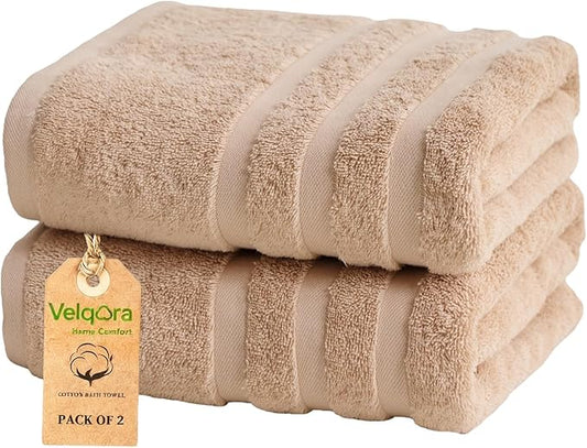 Cotton Bath Towel – Large 30x60 Inches, Soft, Thick & Absorbent Towel for Bathroom, Spa, or Home Use (Beige, 2 Pack – 30"x60")