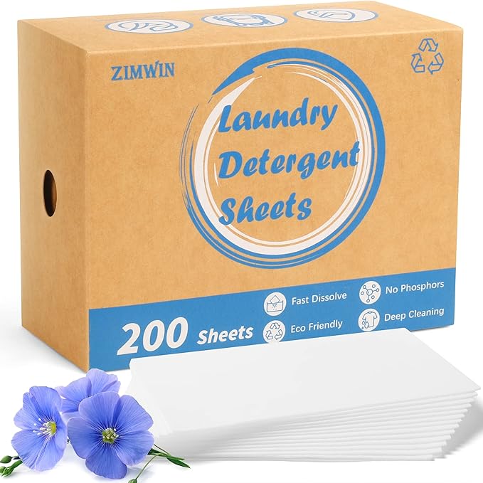 Laundry Detergent Sheets 200 Sheets, Fragrance-Free, Eco-Friendly, Plastic-Free, Hypoallergenic, Liquidless Washing Supplies for Dorm Travel Camping, 200 Loads