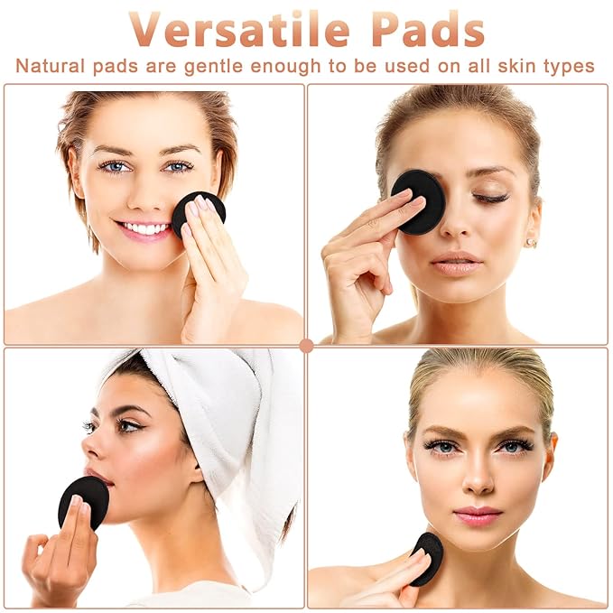 Foaincore 40 Pcs Reusable Makeup Remover Pads with Mesh Laundry Bag Washable Bamboo Cotton Rounds Soft Reusable Face Pad for Toner Skin Types with Bamboo Holder(Black)