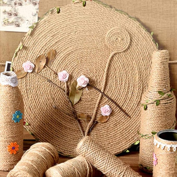 3mm Jute Rope 328Feet Burlap Twine Natural Thick Strong Hemp Cord for Arts Crafts DIY Decoration Gift Wrapping