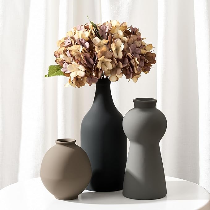 Ceramic Vase Set of 3, Nordic Minimalist Multicolor Vases Home Decor, Rustic Farmhouse Decor Pottery Vases for Bouquet Pampas Grass Dried Fresh Flowers, Living Room, Kitchen, Bedroom, Entryway Mantel
