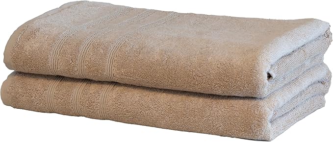 Mosobam Luxury Turkish Set of 2 Bath Towels 30X58 Light Taupe Oversize 700 GSM Bamboo Viscose & Aegean Turkish Combed Cotton