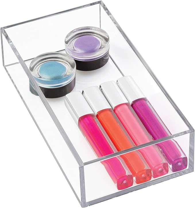 iDesign Clarity Plastic Drawer Organizer for Vanity, Countertop, Bathroom, Kitchen and Cabinet Storage, 8" x 4" x 2", Clear