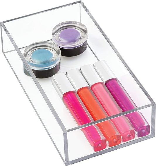 iDesign Clarity Plastic Drawer Organizer for Vanity, Countertop, Bathroom, Kitchen and Cabinet Storage, 8" x 4" x 2", Clear