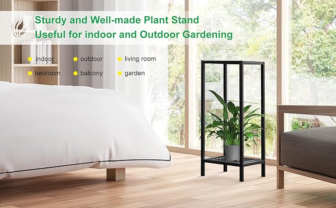 Zhongma 2 Tier 30" Tall Indoor Outdoor Plant Stand, 12 L x 12 W x 30 H inch, Heavy Duty Square Metal Flower Stand for Patio, Home, Garden, 220 LBS Capacity & Heavy Duty Construction