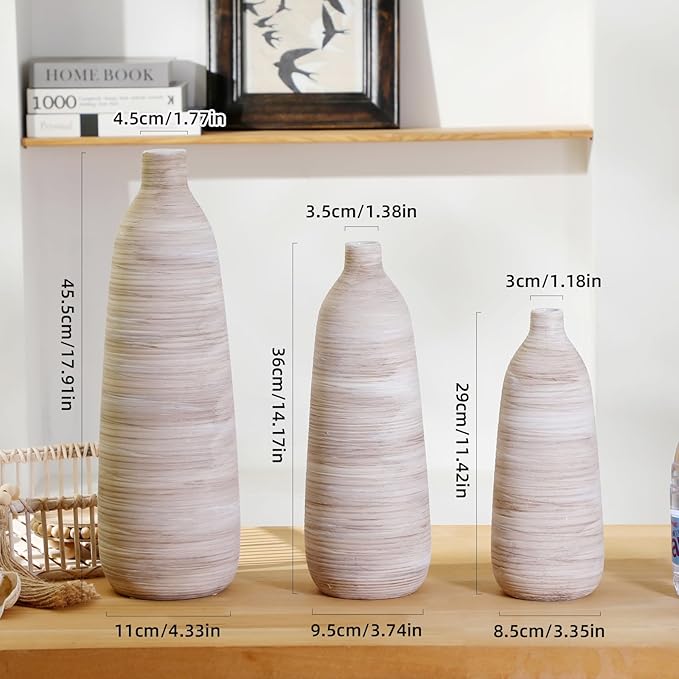 ALMA 2025 Updated 11 in Tall White Beige Vase for Boho Home Decor, Thin Ceramic Vase for Single Rose, Pampas Grass, Decorative Rustic Vase for Flowers, Dining Table Centerpieces,Table Top Decoration