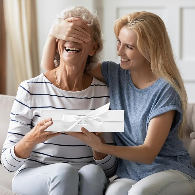 Large Gift Box, 5-Pack Magnetic Lid Gift Box Ribbon Closure Bo Elegant Gift Packaging Luxury Decorative,10.5x7.5x3.1" - Multi-Occasion Packaging Boxes (White)