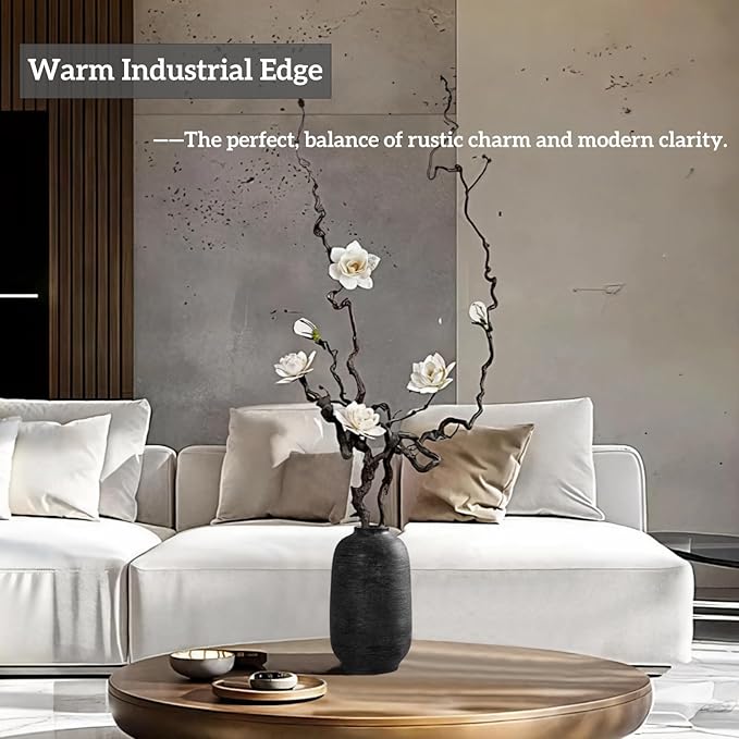 Large Tall Ceramic Vase, 10.8 inch Bronze Minimalist Textured Flower Vase, Rustic Farmhouse Decor for Home, Living Room, Shelf, Table, Bathroom & Entryway Decoration (Black Bronze)