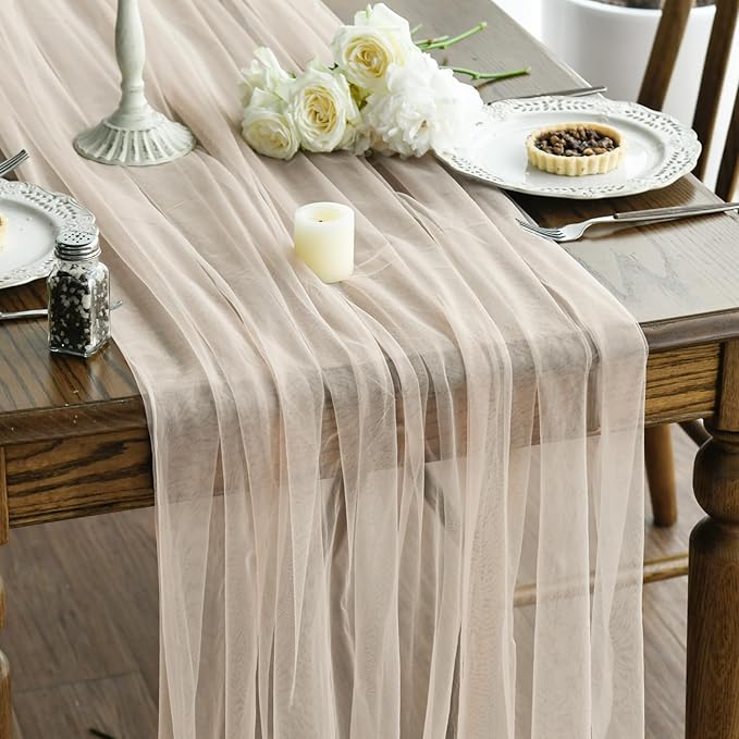 Artoid Mode Peach Gauze Table Runner 120 Inch 10FT, Seasonal Sheer Kitchen Dining Holiday Wedding Birthday Baby Shower Table Decor for Home Party