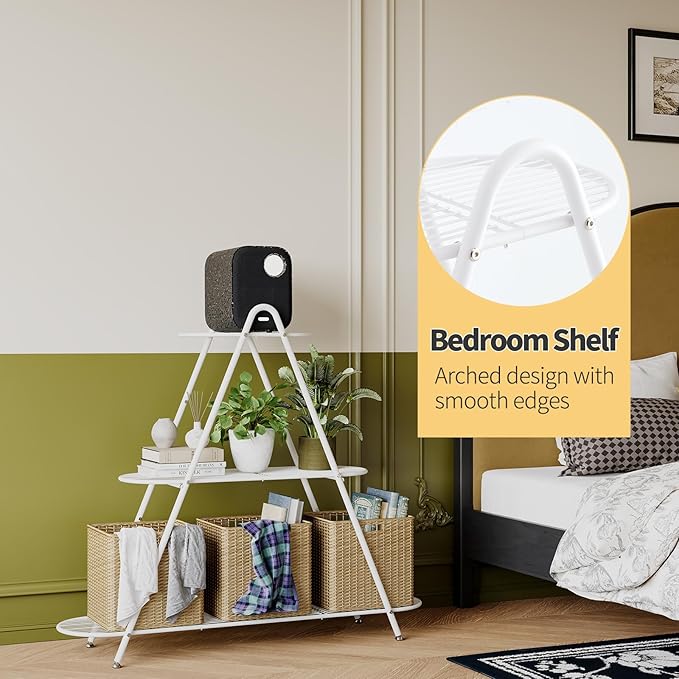 Plant Stand for Patio, 3-Tier Metal Plant Shelf–Indoor/Outdoor Display Rack for Multiple Pots, Heavy Duty Plants, Garden Flower Organizer (White)