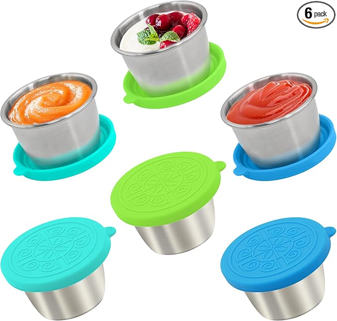 6x2.7 Oz Salad Dressing Container to Go,Handy Leakproof Stainless Steel Meal Prep Containers Reusable,Sauce Containers for Lunch Box, Picnics, Travel, Office and Kitchen Storage