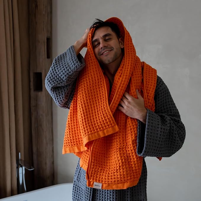 Luxury Japanese Cotton Silk Waffle Bath Towel | Plush, Absorbent, and Quick Dry (Coral Orange, Face Towel (6 Pack))