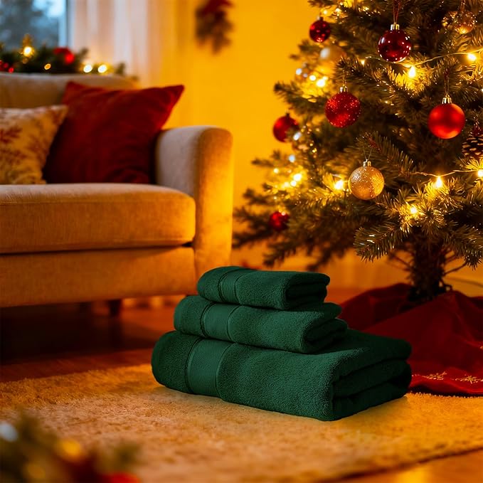 Marvione Bath Towels Set 6 Piece, 100% Turkish Cotton Highly Absorbent and Soft Towels for Bathroom 2 Bath Towels 2 Hand Towels 2 Washcloths, Deep Green