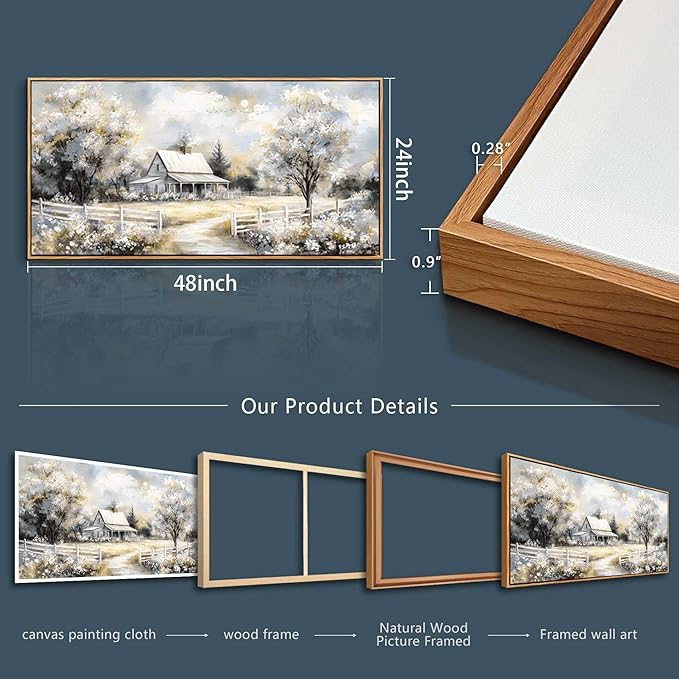 QIYILEXWART Large Wall Decor For Living Room Canvas Wall Art For Office Modern Wall Decorations For Bedroom Forest Cabin Landscape Painting Farmhouse Pictures Artwork Room Home Decor 24x48 In