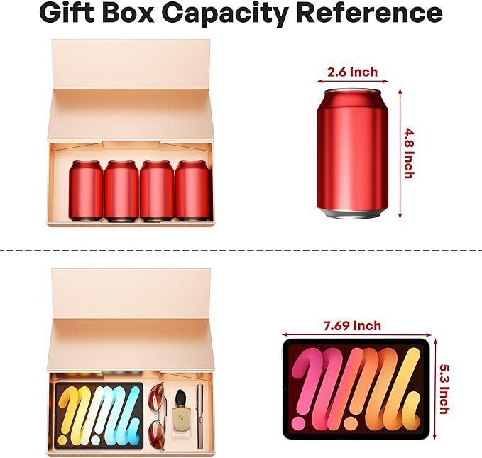 Rose Gold Gift Box, 12x6x4'' Gift boxes for Presents with Lids Magnetic Closure Rectangle Collapsible for Bridesmaid Proposal Box, Wedding, Christmas, Halloween, Birthday Gift Packging