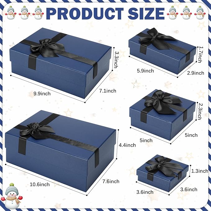 Tenceur 10 Pcs Gift Boxes with Lids Heavy Duty Nested Assorted Sizes Cardboard Gift Boxes for Presents with Ribbon for Xmas Holiday Present(Blue,5 Size)