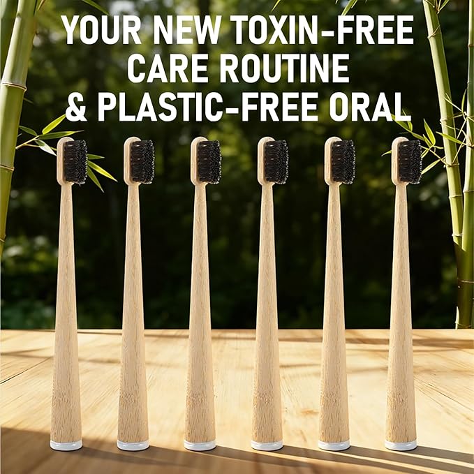 6 Pcs Horse Bristle Bamboo Toothbrush Soft Natural Bristle Bamboo Toothbrush (No Nylon, Horse Hair Only) Totally Compostable Biodegradable Zero Waste Plastic Free(Horsehair,Tail Spine)