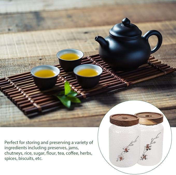 2pcs Glass Sealed Storage Jars with Removable Lids Airtight Food Canisters for Tea Cereals Spices Sugar Flour Pantry Organization