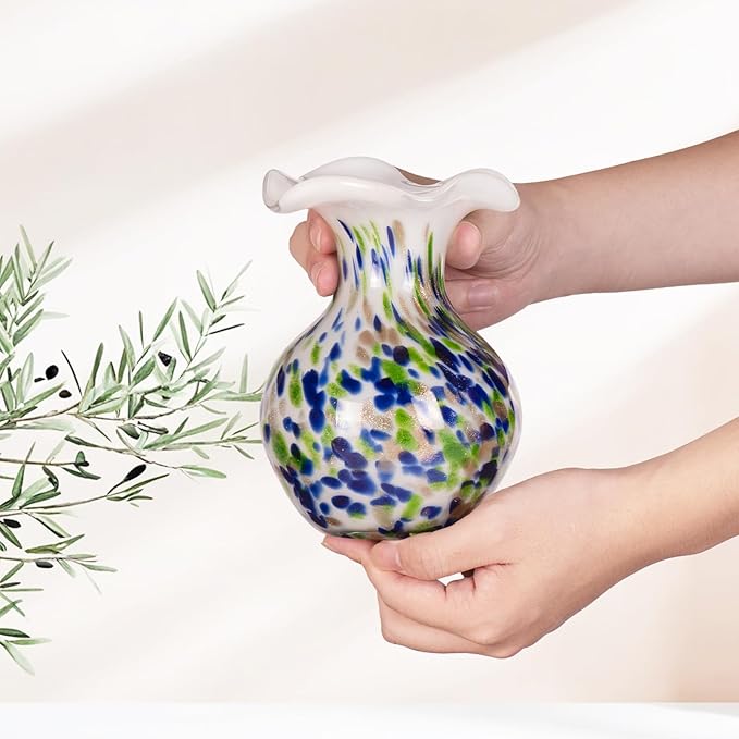 KAMMAK Colored Glass Vase, Beautiful Hand Blown Decorative Vase, Modern Art Vase for Flower Mantle Dining Table Centerpiece, Entryway Living Room Wedding Decoration, FH005