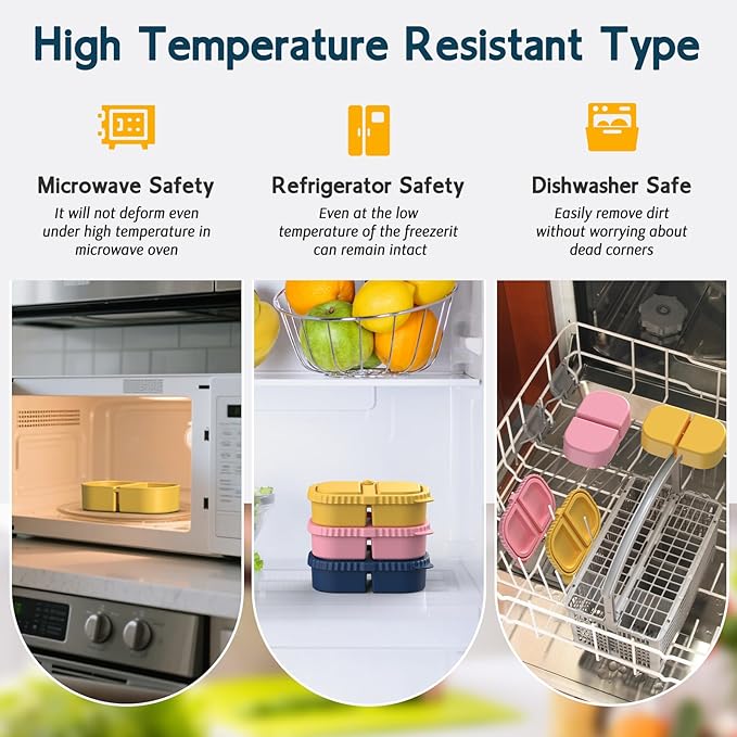 3 Pack Reusable Silicone Snack Containers with Lids, Meal Prep Containers 2 Compartments, Portable Silicone Food Storage Box for Picnic, School, Office (3)