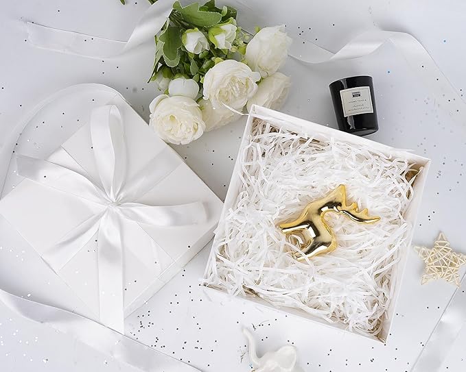 Jaywayang 5 Pack White Gift Boxes with Lids, Ribbons and Tissue Papers Square Gift Boxes - 7.1 Inch - Birthday, Wedding, Presents Wrapping, Mother's Day, Valentine's Day Decoration Party Favor Boxes.