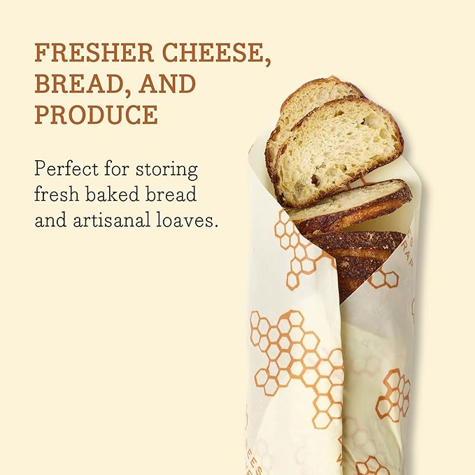 Bee's Wrap Beeswax Wraps for Food - Bread Wrap - Made in USA Reusable Bread Storage Bags - Organic & Eco-Friendly Alternative to Aluminum Foil, Sourdough Bags & Plastic Wrap, Honeycomb