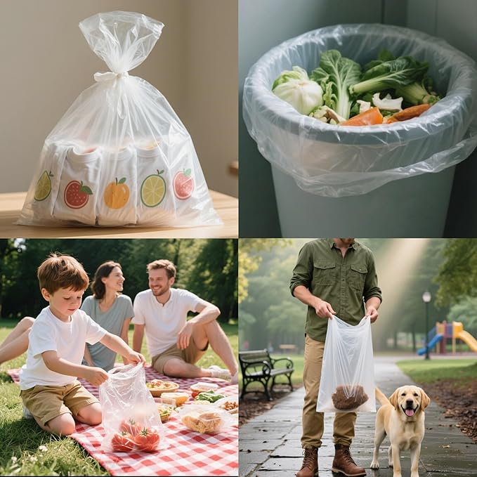 Food Storage Bags, 2 Rolls 12x16 Clear Plastic Produce Bags Roll for Food Storage, Bread, Vegetables, Fruit, and More, 350 Bags/Roll