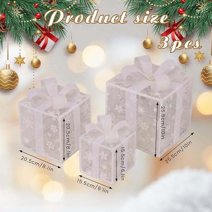 Christmas Lighted Gifting Boxes 3PCS/Set LED Warm White Christmas Decorations Snowflakes Box Battery Operated for Holiday, Indoor, Yard, Home, Lawn Decor