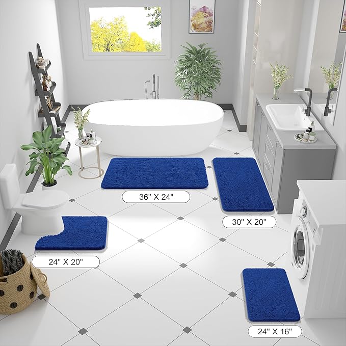 OLANLY Bathroom Rugs 70x46, Extra Soft Absorbent Chenille Bath Rugs, Rubber Backing Quick Dry, Machine Washable Bath Mats for Bathroom Floor, Tub and Shower, Home Decor Accessories, Royal Blue