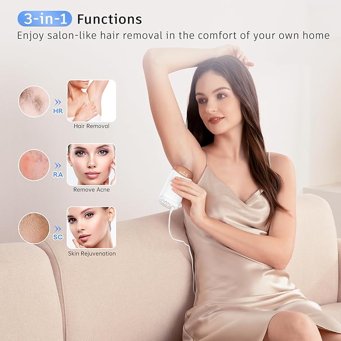Laser Hair Removal Ubroo IPL Hair Removal Device with 5℃ Ice Cooling, 3 In 1 Painless Hair Removal For Women Men Permanent Face Body Beauty Care (Gold)