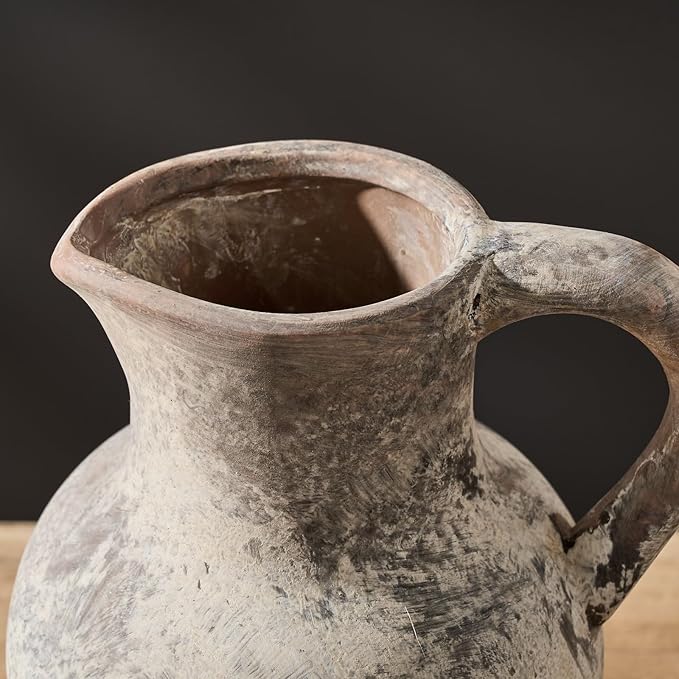 SIDUCAL Ceramic Rustic Farmhouse Vase with Handle, Terracotta Vase, Minimalist Decorative Vases for Home Decor, Table, Living Room, Shelf, Christmas Decoration(Gray)