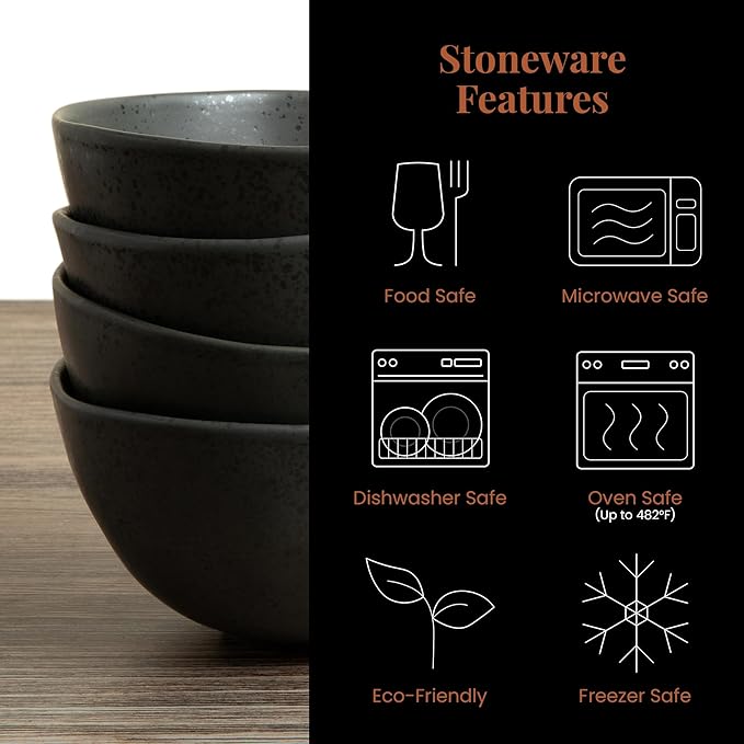 Trasa Home by Larder & Vine, Eco-Friendly High Fired Artisan Stoneware, Organic & Modern Dinnerware, 16 piece set, 4 place settings (Charcoal)