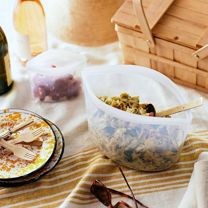 Stasher Premium Silicone Reusable Food Storage Bag, Clear | Microwave, Sous Vide, Dishwasher, Oven and Freezer Safe | BPA Free, Leak-free, Eco-friendly, 8-Cup Bowl (Pack of 2)