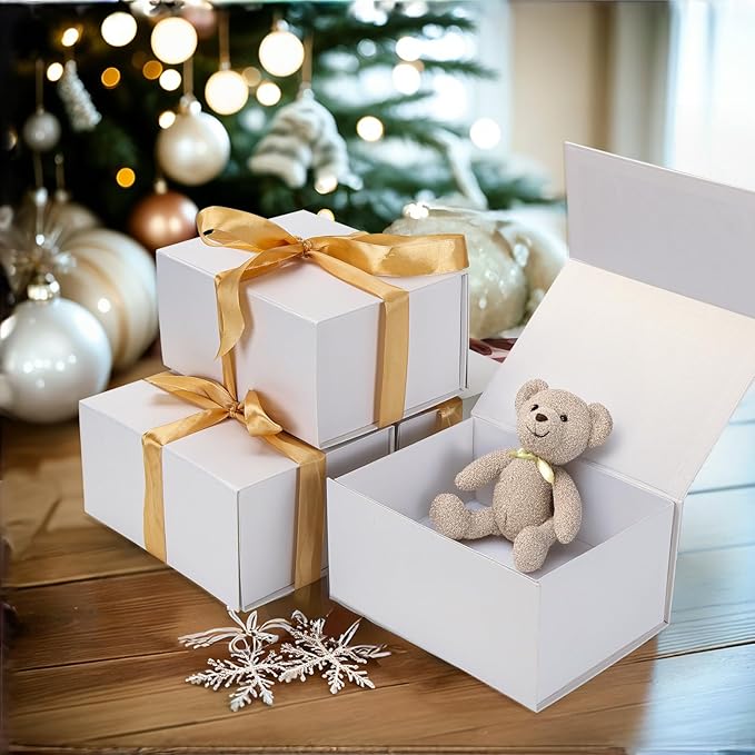 Ditwis 4 Pack 8x6x4 Inches Gift Boxes with Magnetic Closure Lids, White Magnetic Box for Wedding, Groomsmen Bridesmaid Proposal, Birthdays, Mother's Day