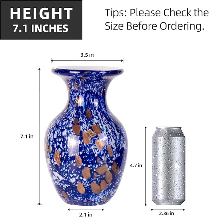 KAMMAK Colored Glass Vase, Beautiful Hand Blown Decorative Vase, Modern Art Vase for Flower Mantle Dining Table Centerpiece, Entryway Living Room Wedding Decoration, FH014