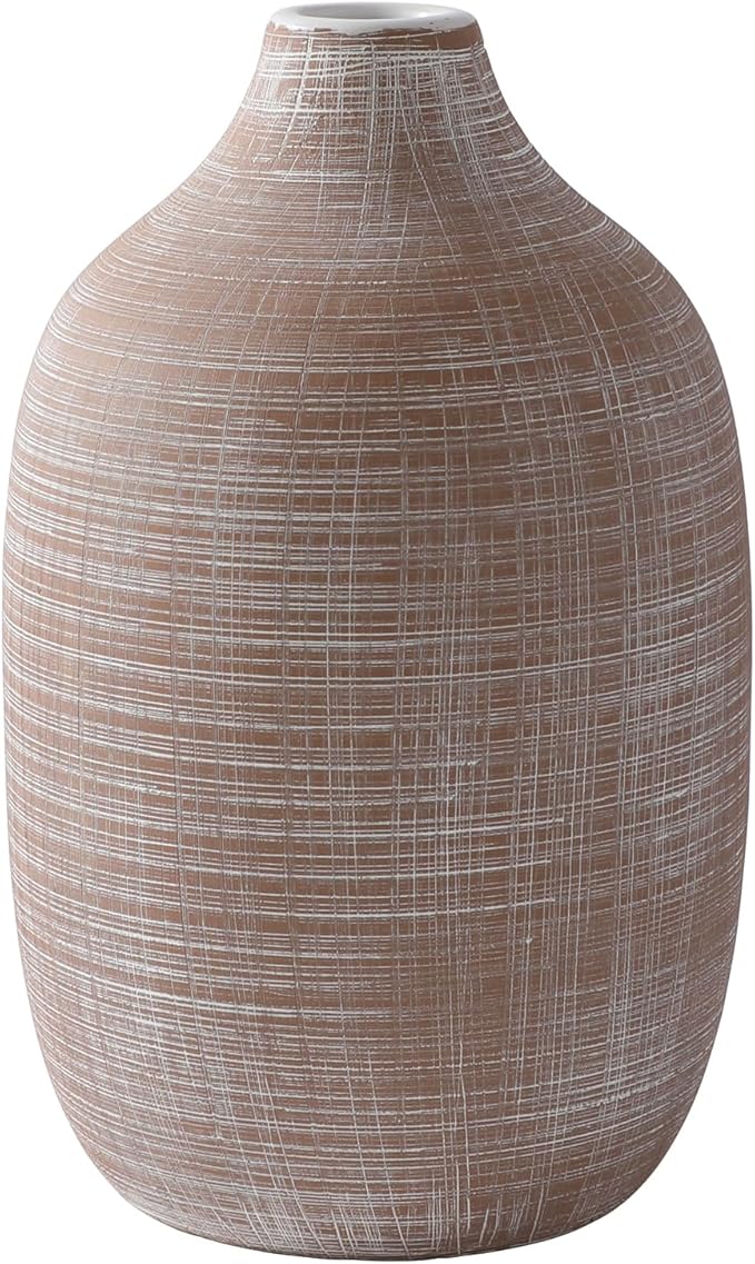 2024 Updated ALMA 9-in Tall Flower Vase Terracotta, Rustic Ceramic Vase for Pampas Grass|Farmhouse Decorative Vase in Boho Home Decor, Room, Shelf, Mantle Decor