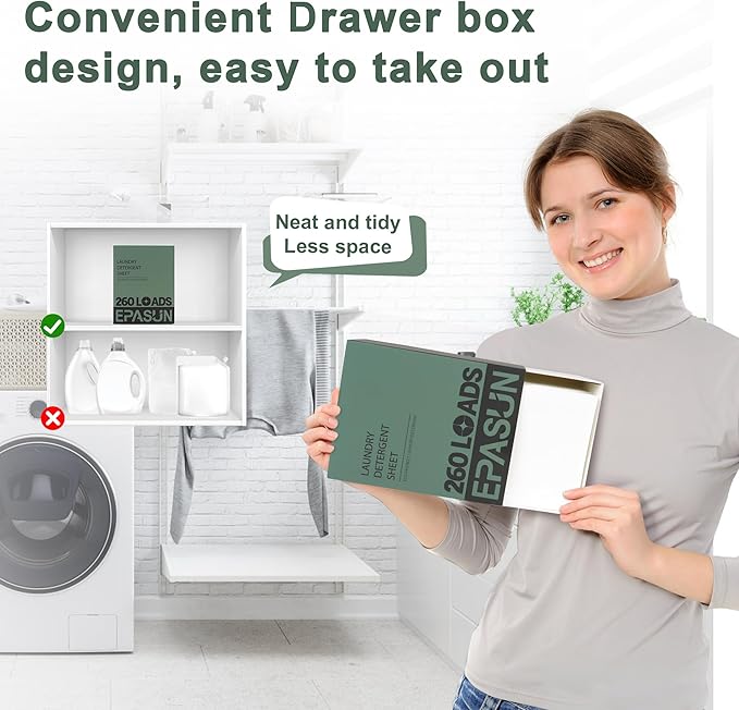 Laundry Detergent Sheets 260 Loads, Fresh Scent, Eco-Friendly Liquidless Soap Strips, Plant-Based, Hypoallergenic Washing Supplies