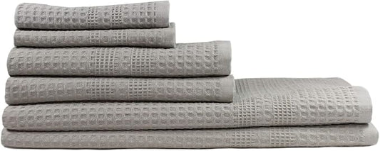 GILDEN TREE Waffle Towel Set Quick Dry Thin | 2 Bath Towels | 2 Hand Towels | 2 Washcloths, Classic Style (Pewter)